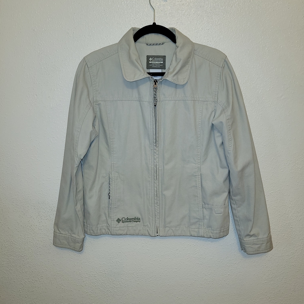Columbia Women’s Canvas Lightweight Jacket Khaki Tan Full Zip Medium